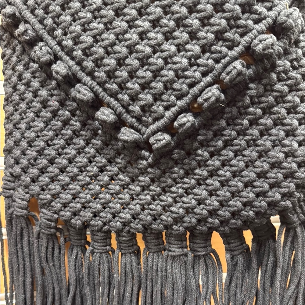 Magid Black Macrame Tote Fringe Shoulder Bag - Picture 5 of 6